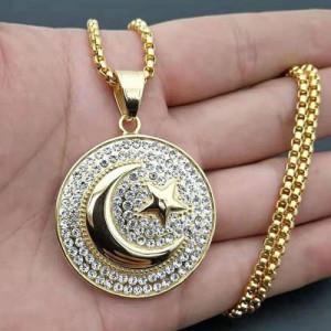 Round Moon and Star Pendant Stainless Steel